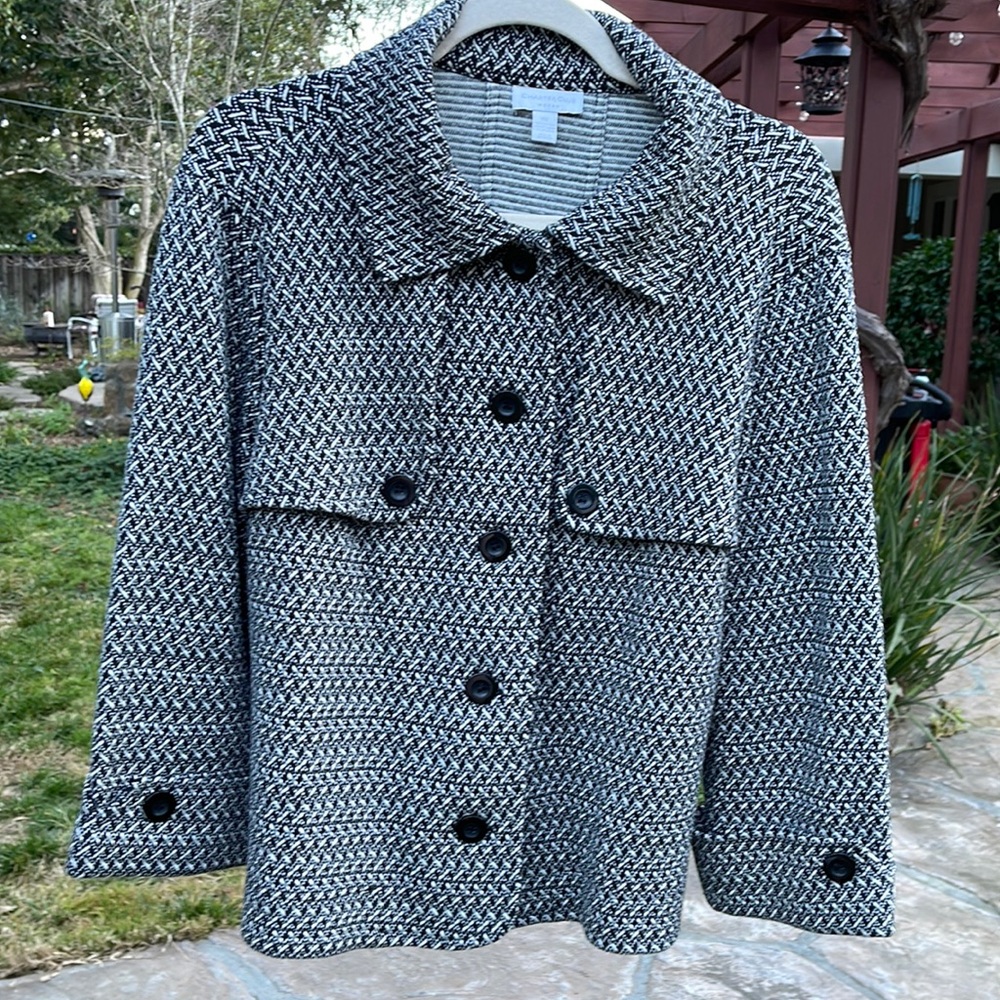 🌺 CHARTER CLUB; Black & White Short Blazer with 3/4 Sleeves. Sz. OX Fits 14-16! - Picture 2 of 10